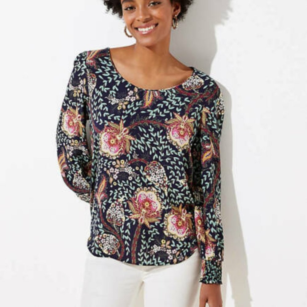 LOFT Floral Smocked Cuff Blouse